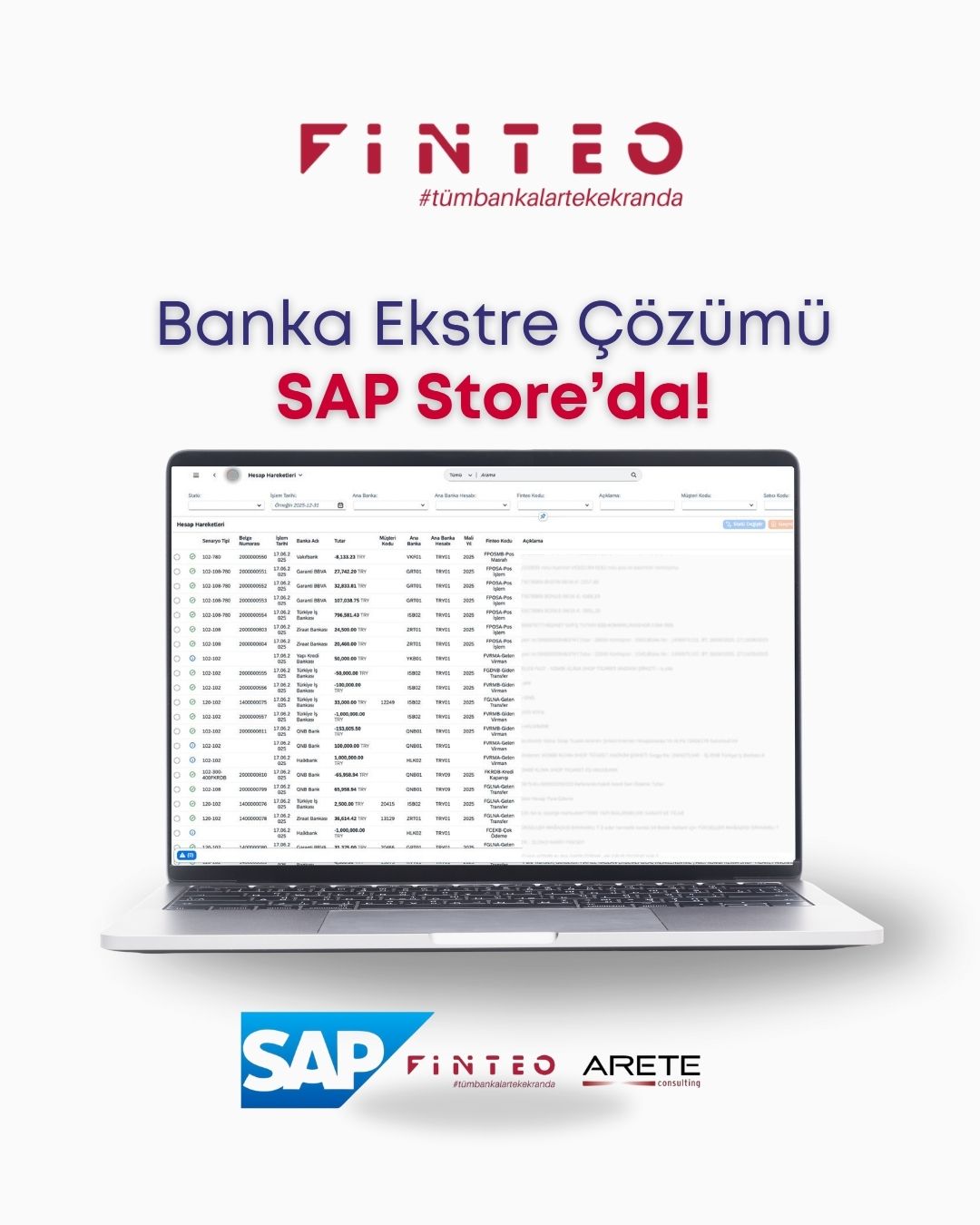 Finteo Banka Ekstre Çözümü Artık SAP Store'da!
