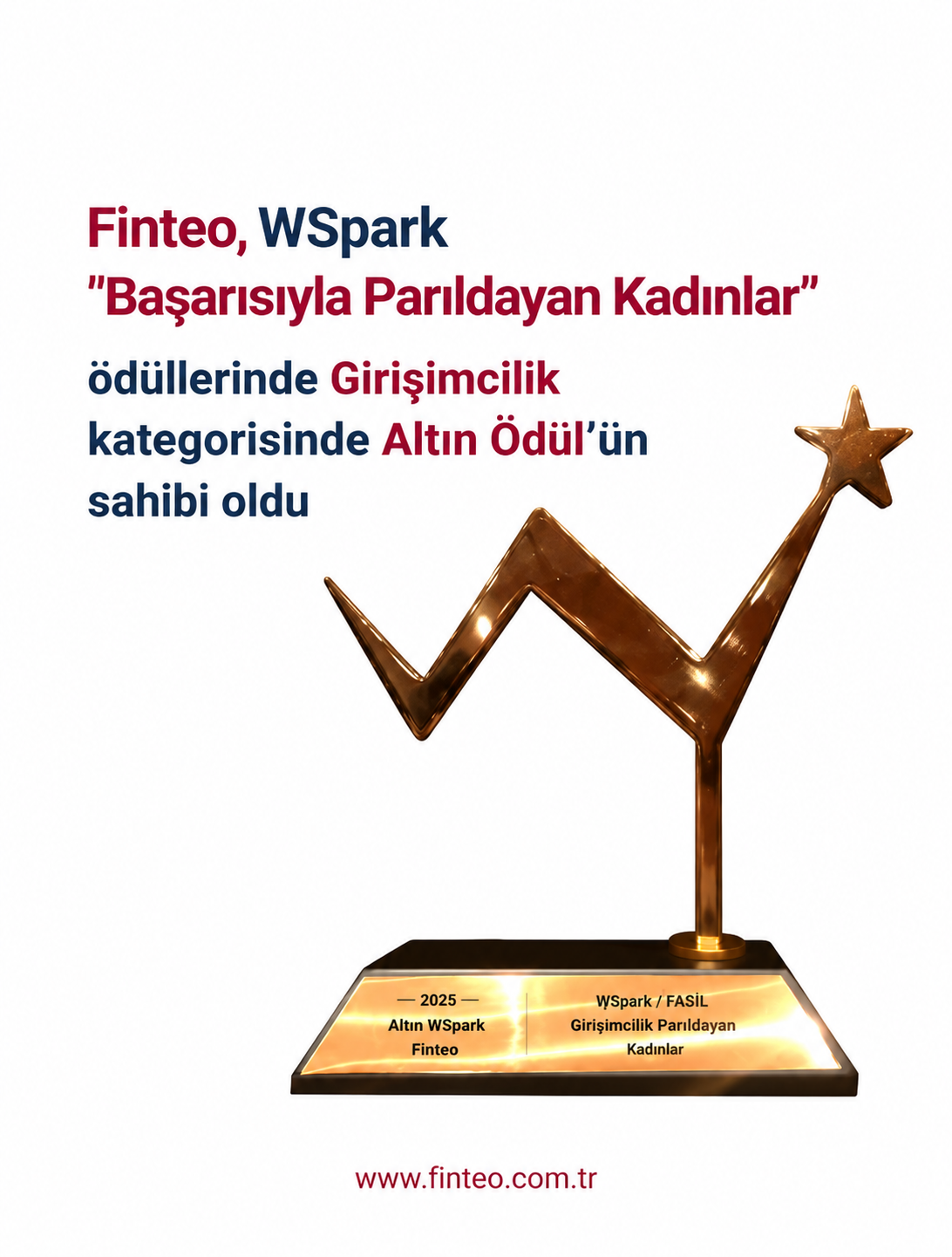 Finteo, WSpark “Başarısıyla Parıldayan Kadınlar” ödüllerinde Girişimcilik kategorisinde Altın Ödül’ün sahibi oldu! 